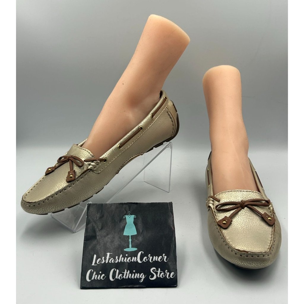 Nwt Clarks Artisan Women's Gold Leather Dunbar Racer Loafers Size 9.5 3260